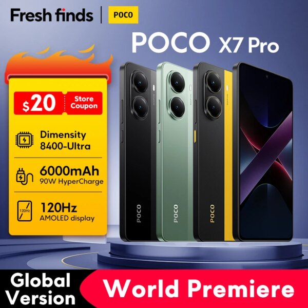 【World Premiere】POCO X7 Pro Global Version Smartphone Dimensity 8400-Ultra 6000mAh 90W Charge 50MP camera with OIS 120Hz NFC 5G