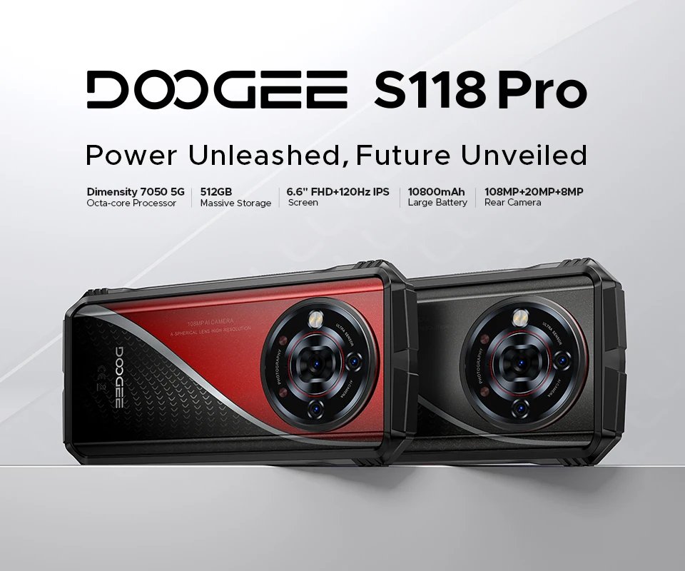 World Premiere DOOGEE S118 Pro 5G Rugged Phone 6.6'' FHD 120Hz 8GB RAM 512GB ROM 10800mAh Battery Android 14 Cell Phone With NFC