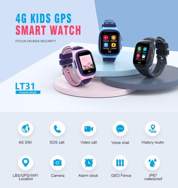 LT31 Video Call 4G Kids Smart Watch Waterproof WiFi GPS Camera Phone Child Baby Interesting Games Smartwatch Monitor Clock Gifts - Image 2