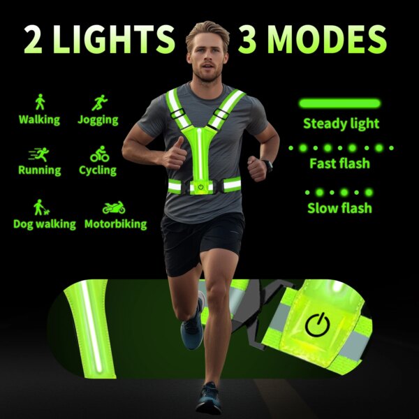 Adjustable Reflective Security Vests Safety High Visibility Rechargeable Running Cloth For Outdoor Night Runners Cycling Sports - Image 2