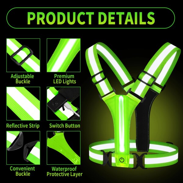 Adjustable Reflective Security Vests Safety High Visibility Rechargeable Running Cloth For Outdoor Night Runners Cycling Sports - Image 6