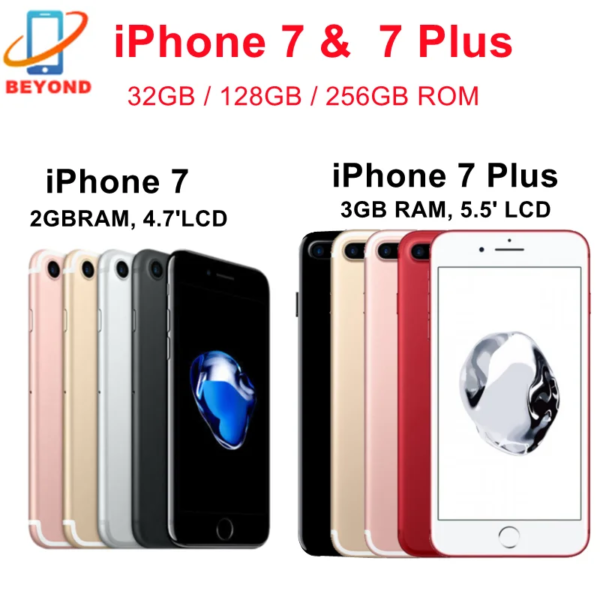 Apple iPhone 7 / 7Plus 32GB 128GB 256GB ROM 4.7'/5.5' IPS LCD 12MP 4G LTE Quad Core IOS NFC Original Unlocked Mobile Phone