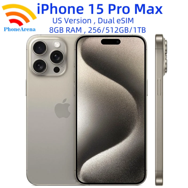 Original iPhone 15 Pro Max 256/512GB 1TB ROM Dual eSIM 8GB RAM 6.7" Genuine Retina OLED NFC A16 15ProMax Unlocked 5G Cell Phone