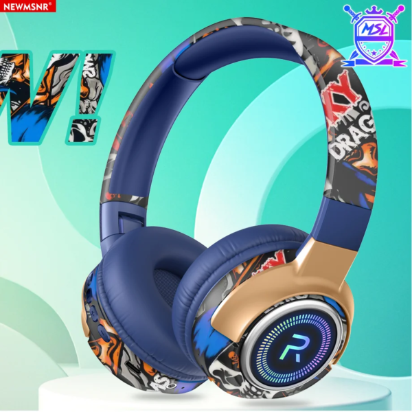 #LED Graffiti Wireless Bluetooth Headsets Hifi Stereo Foldable Headphone Sport Gamer Earphone Noise Reduction Headsets Handsfree