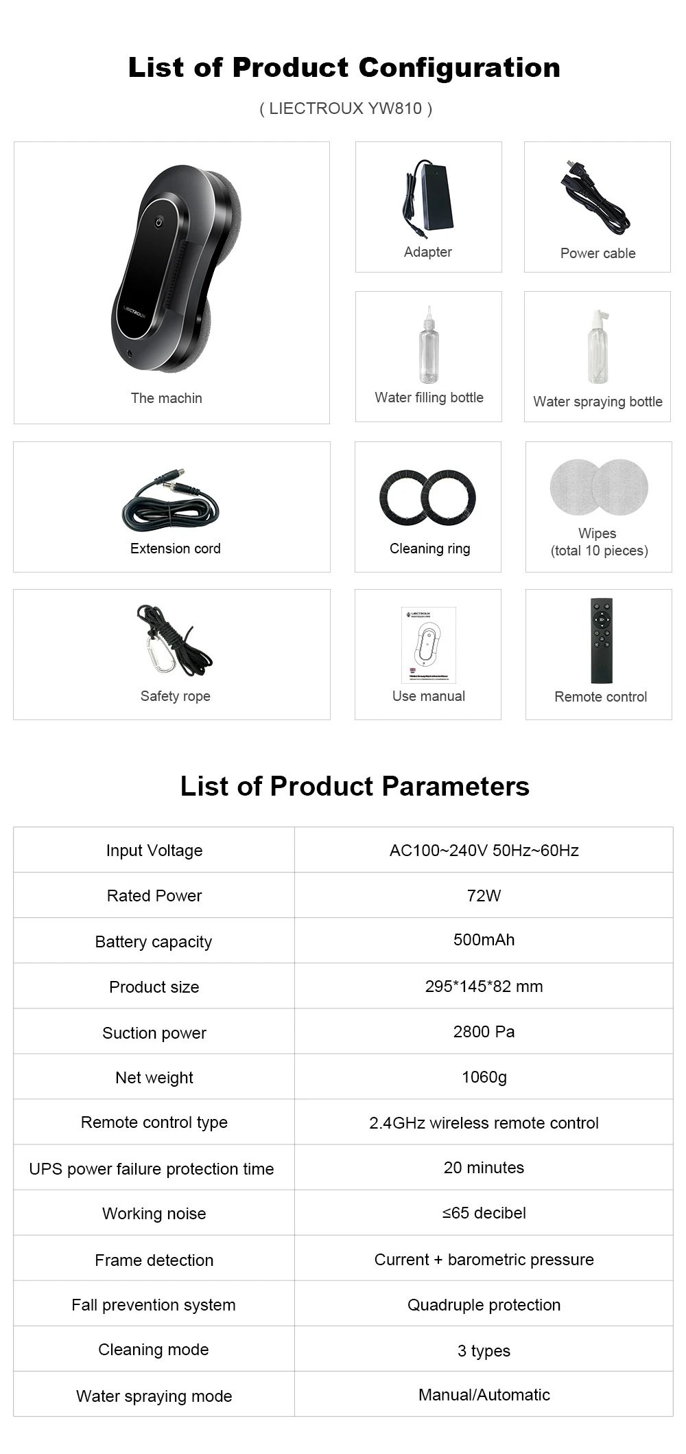 Window Cleaning Robot Liectroux YW810,Dual Water Spray,Smart Memory, Laser Sensor,Home Glass Floor Wall Robot Window Cleaner