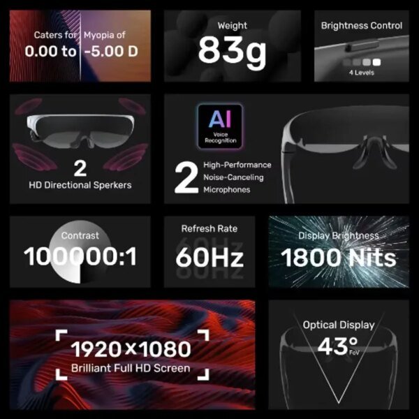 New Rokid Air 3D AR Glasses Foldable VR Smart Glasses 120" Screen 1080P OLED Dual Display 43°FoV 55PPD Home Game Viewing Device - Image 5