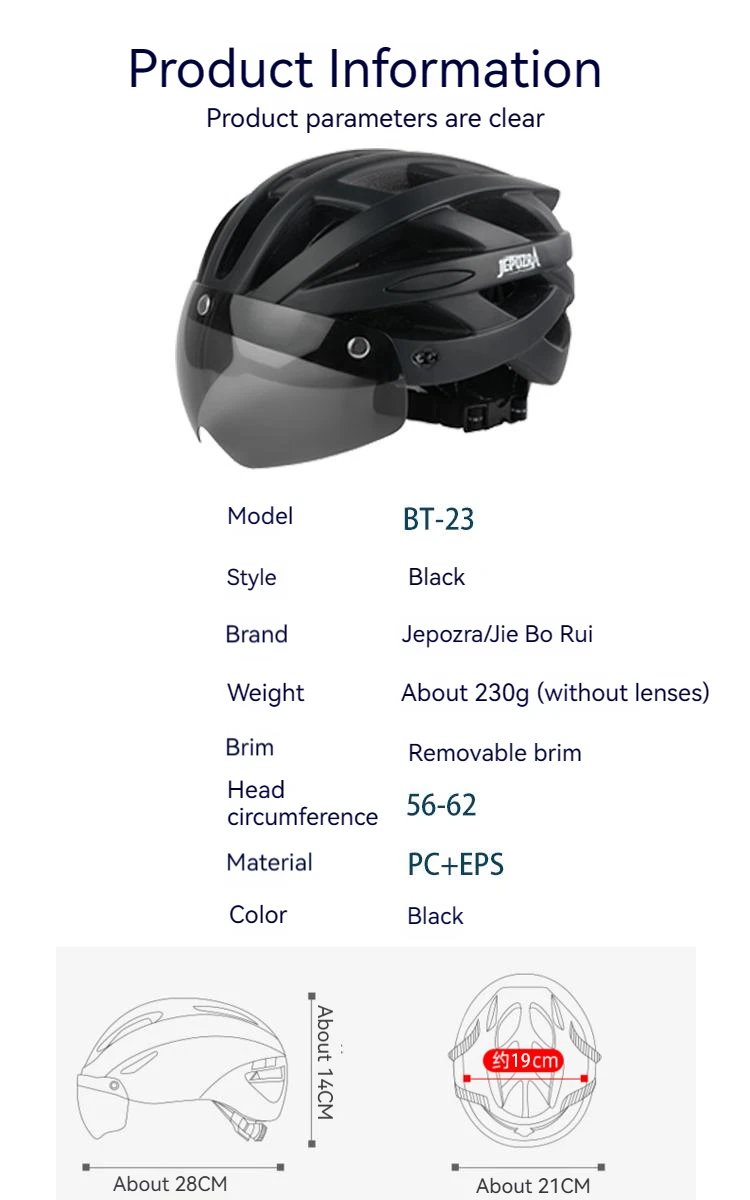 JEPOZRA LED Bike Helmet with Sun Goggle Visor for Men, Rechargeable Bicycle Helmet, Sunglasses Shield, Road MTB Cycling Helmets