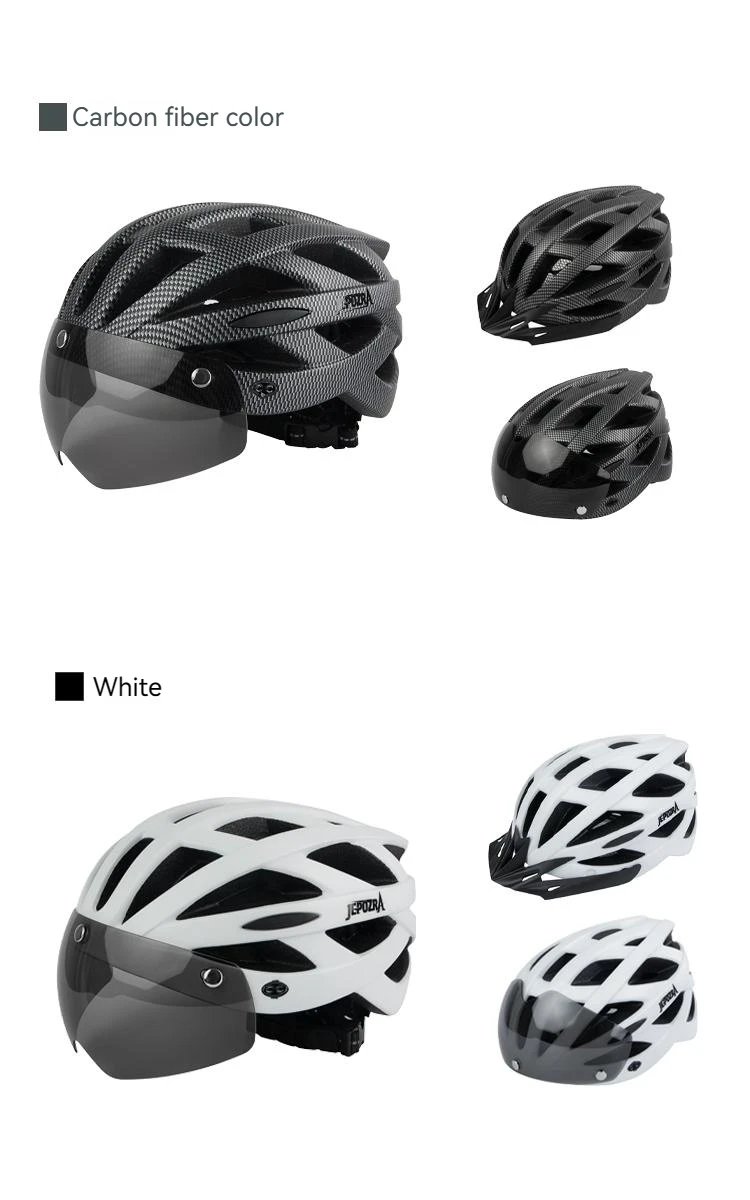 JEPOZRA LED Bike Helmet with Sun Goggle Visor for Men, Rechargeable Bicycle Helmet, Sunglasses Shield, Road MTB Cycling Helmets