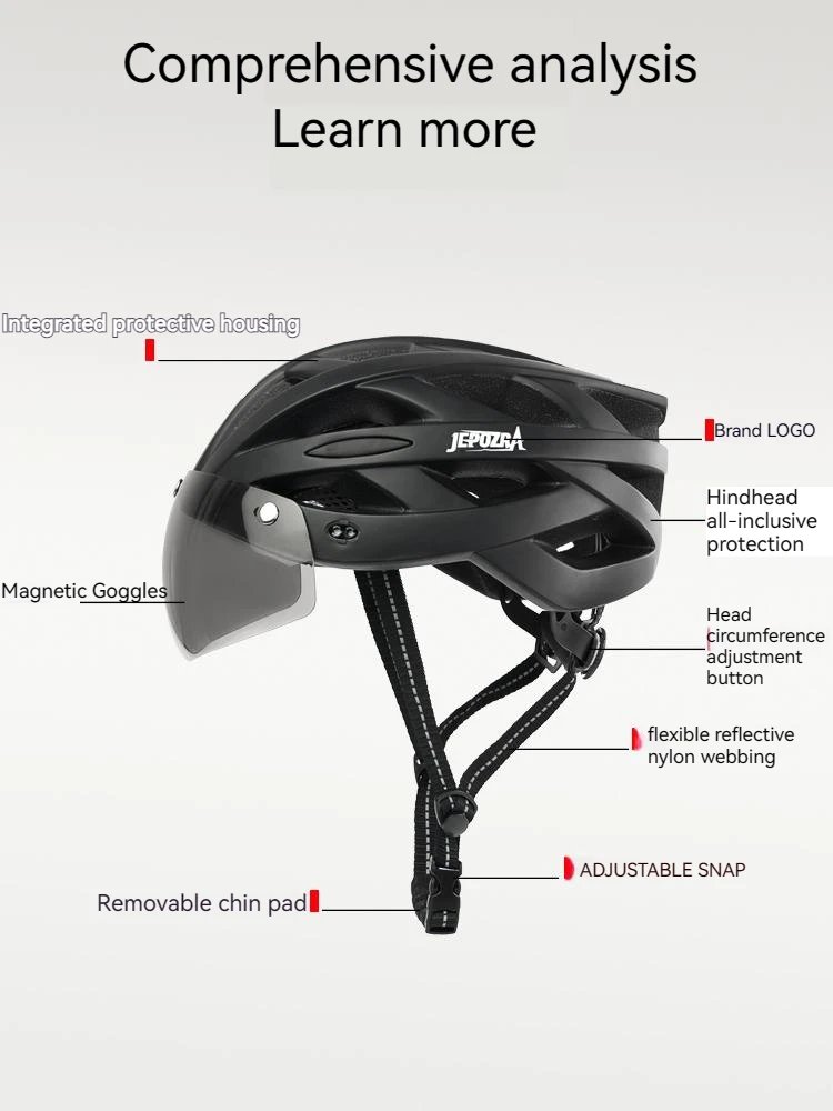 JEPOZRA LED Bike Helmet with Sun Goggle Visor for Men, Rechargeable Bicycle Helmet, Sunglasses Shield, Road MTB Cycling Helmets