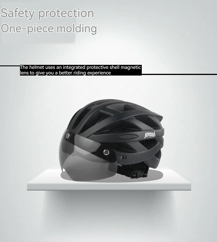JEPOZRA LED Bike Helmet with Sun Goggle Visor for Men, Rechargeable Bicycle Helmet, Sunglasses Shield, Road MTB Cycling Helmets