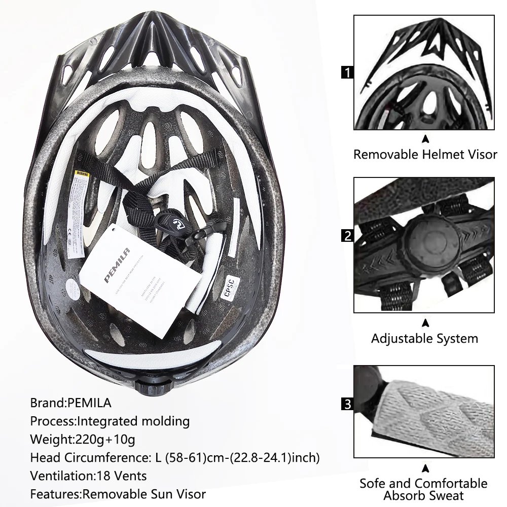 PEMILA 2024 New Ultralight Cycling Helmet Cycling Safety Cap MTB Bicycle Helmet For Women Men Racing Equipment Bike Helmet Visor