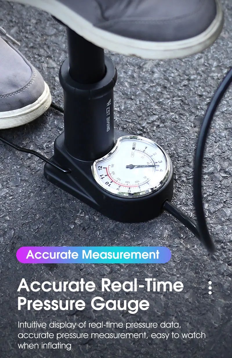 WEST BIKING 140PSI Foot Pump With Gauge Portable Bicycle Tire Inflator Motorcycle E-bike Bike Pump MTB Road Bike Accessories