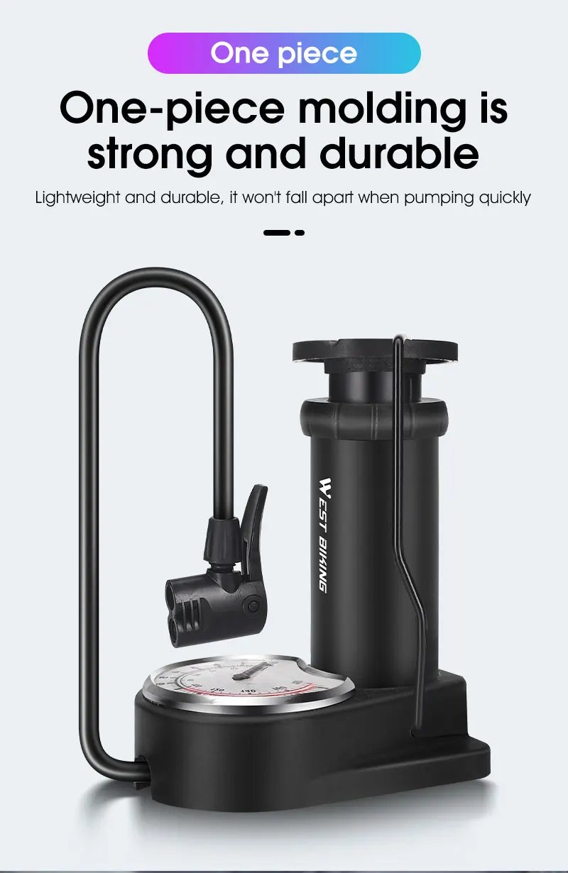 WEST BIKING 140PSI Foot Pump With Gauge Portable Bicycle Tire Inflator Motorcycle E-bike Bike Pump MTB Road Bike Accessories