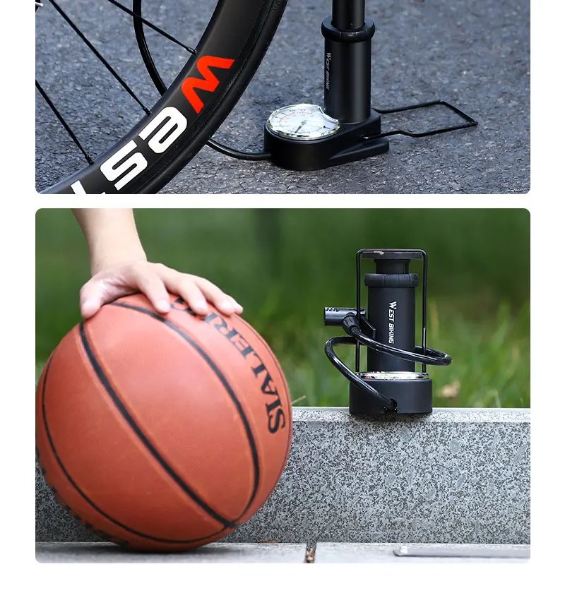 WEST BIKING 140PSI Foot Pump With Gauge Portable Bicycle Tire Inflator Motorcycle E-bike Bike Pump MTB Road Bike Accessories