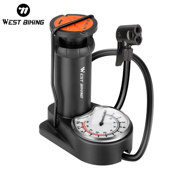 WEST BIKING 140PSI Foot Pump With Gauge Portable Bicycle Tire Inflator Motorcycle E-bike Bike Pump MTB Road Bike Accessories