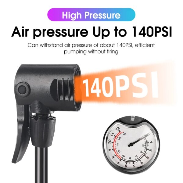 WEST BIKING 140PSI Foot Pump With Gauge Portable Bicycle Tire Inflator Motorcycle E-bike Bike Pump MTB Road Bike Accessories - Image 5