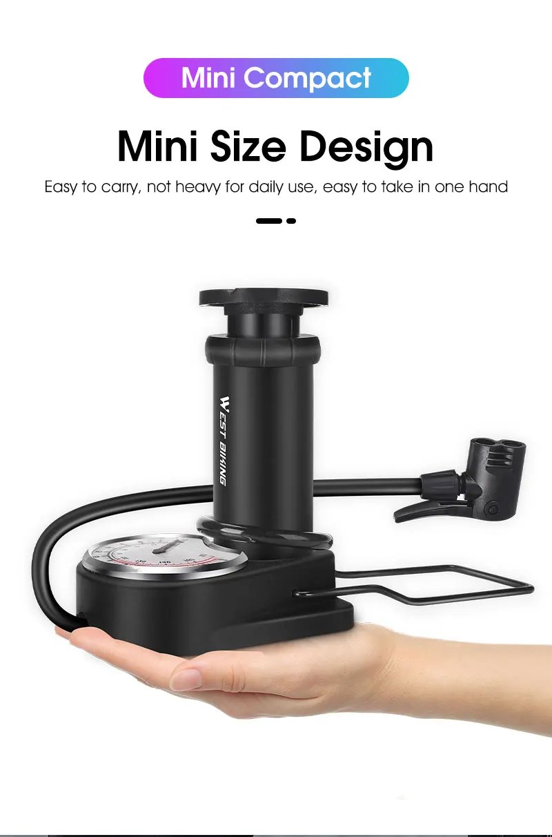 WEST BIKING 140PSI Foot Pump With Gauge Portable Bicycle Tire Inflator Motorcycle E-bike Bike Pump MTB Road Bike Accessories