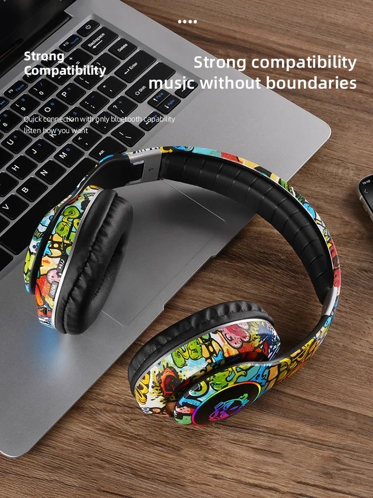 Graffiti Bluetooth Headphones Wireless LED Light Game Doodle Wireless Headsets With Mic For Kids Boy Girl Gift Support TF Card