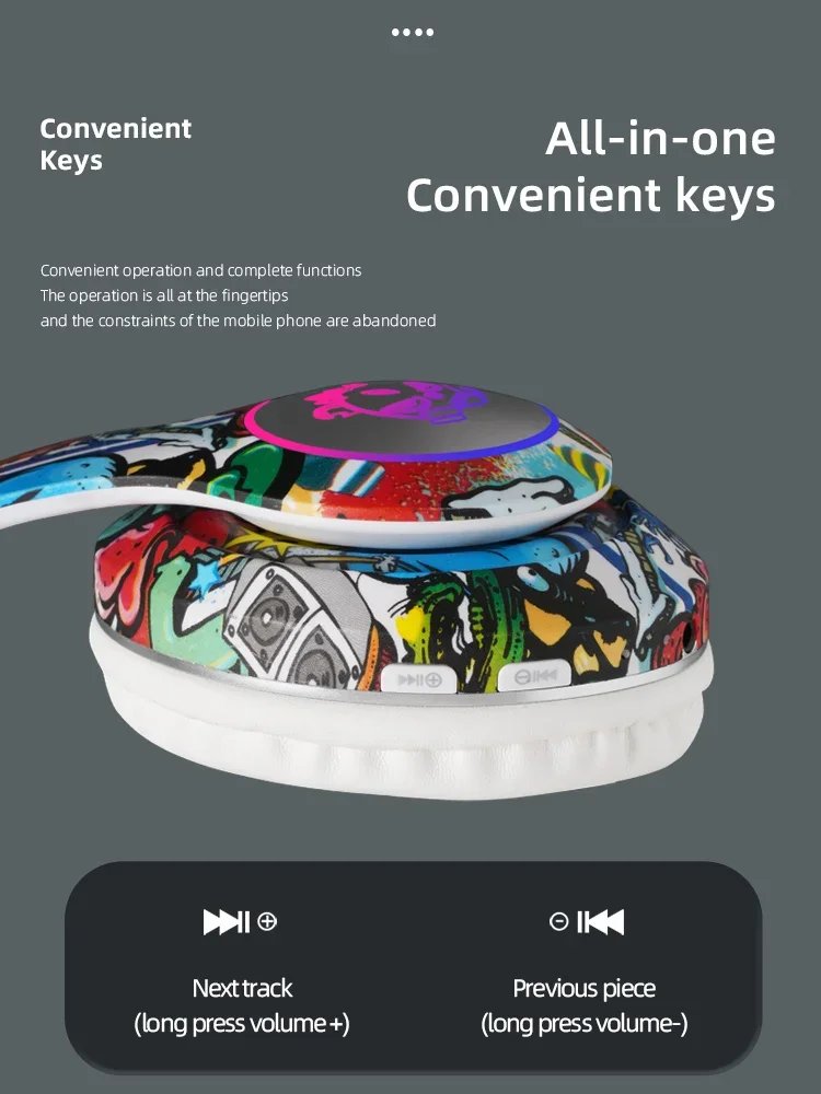Graffiti Bluetooth Headphones Wireless LED Light Game Doodle Wireless Headsets With Mic For Kids Boy Girl Gift Support TF Card