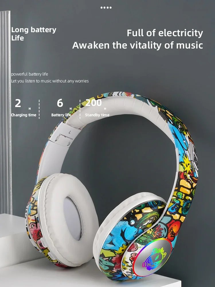 Graffiti Bluetooth Headphones Wireless LED Light Game Doodle Wireless Headsets With Mic For Kids Boy Girl Gift Support TF Card