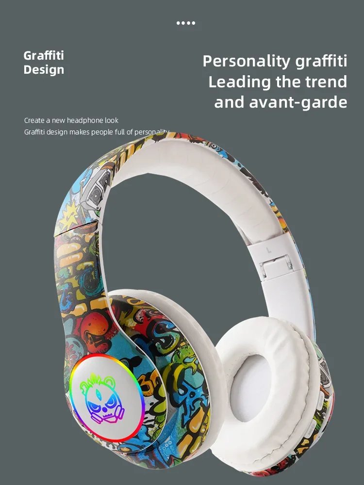 Graffiti Bluetooth Headphones Wireless LED Light Game Doodle Wireless Headsets With Mic For Kids Boy Girl Gift Support TF Card