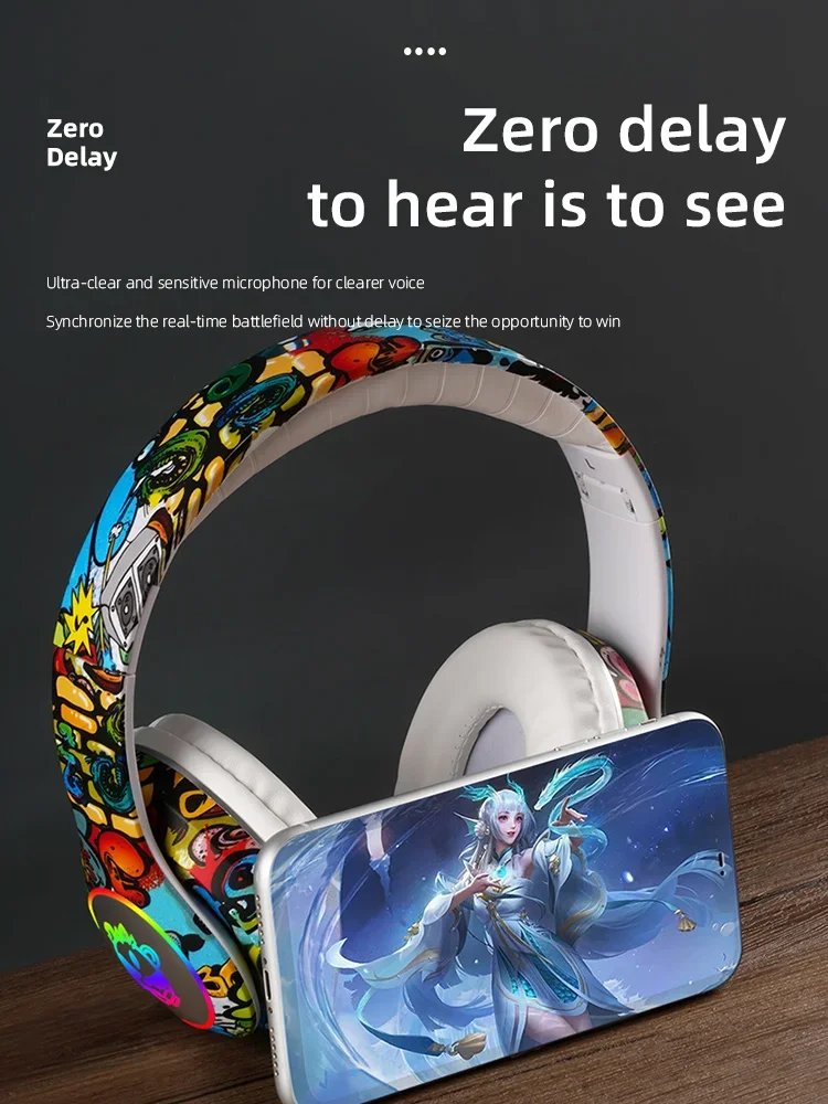 Graffiti Bluetooth Headphones Wireless LED Light Game Doodle Wireless Headsets With Mic For Kids Boy Girl Gift Support TF Card