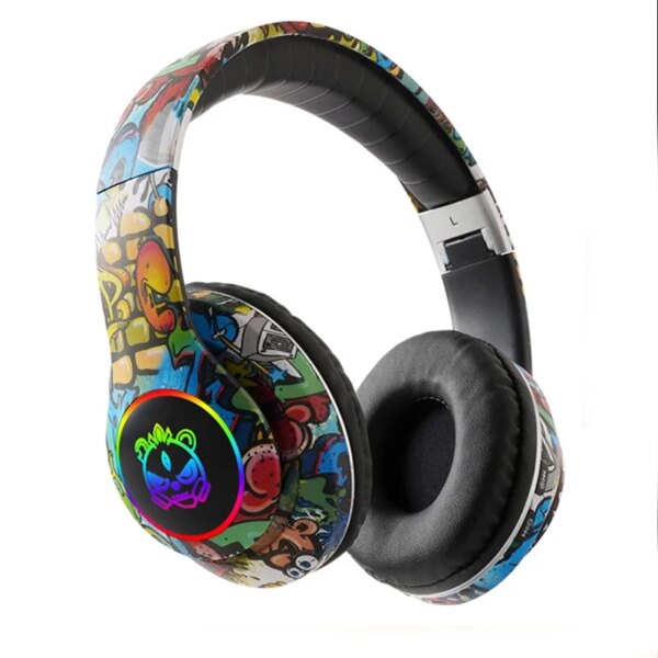 Graffiti Bluetooth Headphones Wireless LED Light Game Doodle Wireless Headsets With Mic  For Kids Boy Girl Gift Support TF Card