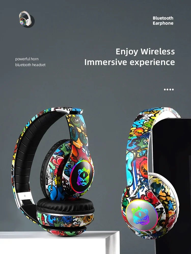 Graffiti Bluetooth Headphones Wireless LED Light Game Doodle Wireless Headsets With Mic For Kids Boy Girl Gift Support TF Card