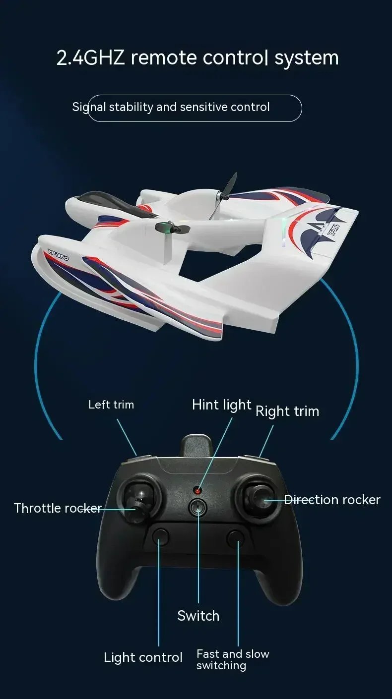 Amphibious YF-350 Waterproof 2.4G Radio EPP Foam Fixed-Wing Glider Aircraft RC Plane with LED Lights Plane Toys