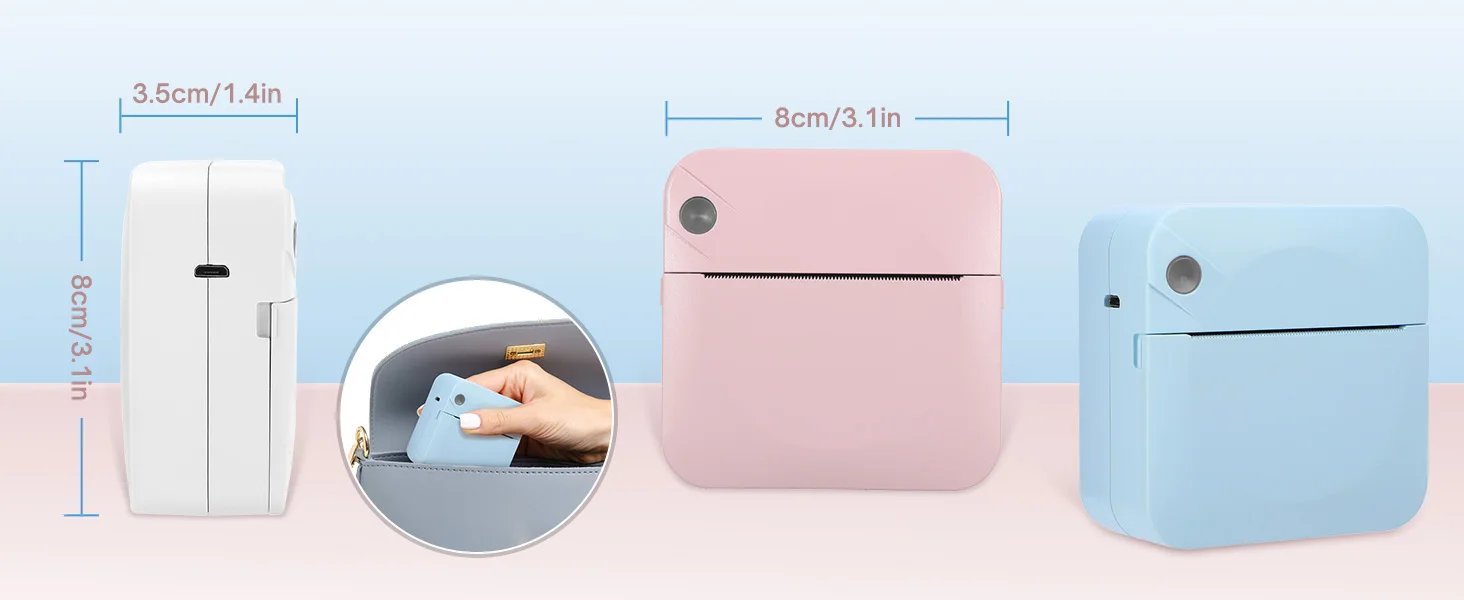 Mini Portable Printer Thermal Printing Sticker Wireless Inkless Mini Pocket Printer Self-adhesive Label Printer Photo Printer