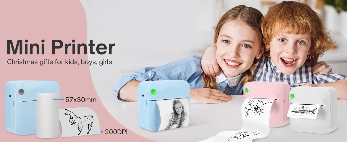 Mini Portable Printer Thermal Printing Sticker Wireless Inkless Mini Pocket Printer Self-adhesive Label Printer Photo Printer