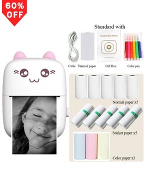 Mini Portable Printer Thermal Printing Sticker Wireless Inkless Mini Pocket Printer Self-adhesive Label Printer Photo Printer