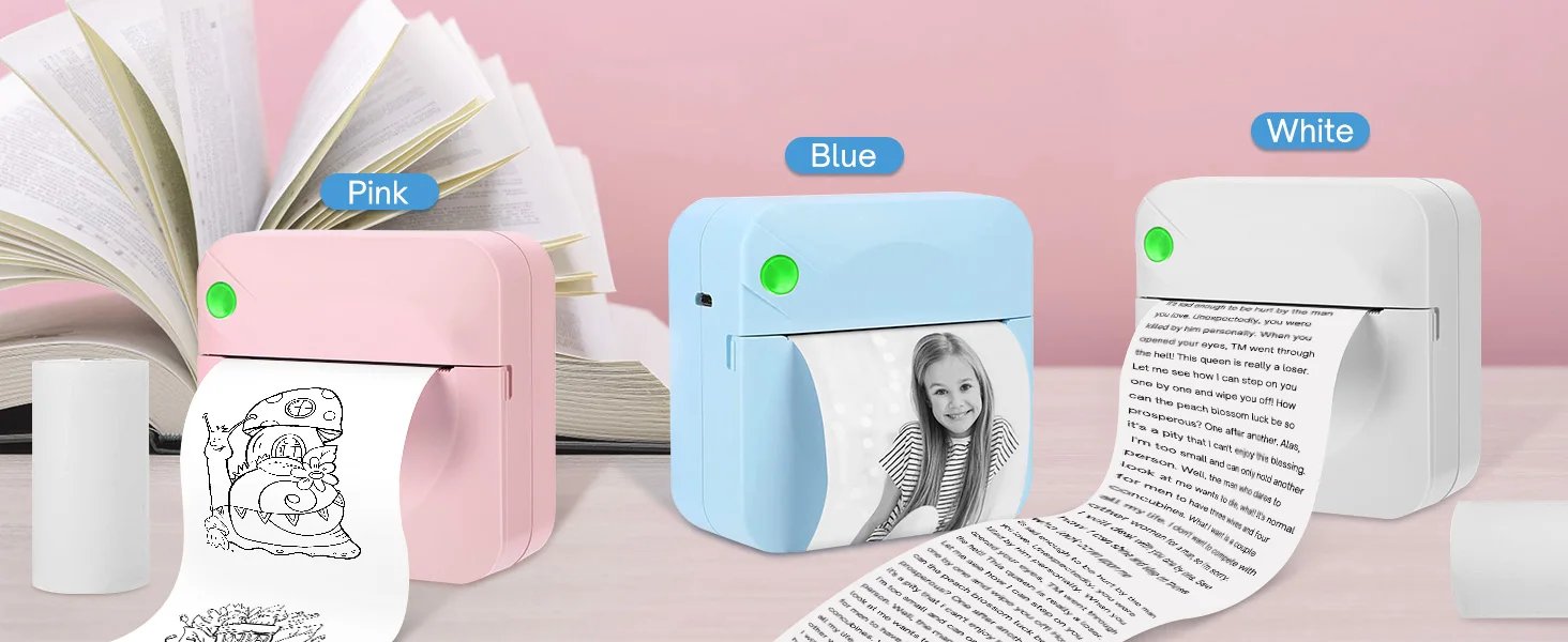 Mini Portable Printer Thermal Printing Sticker Wireless Inkless Mini Pocket Printer Self-adhesive Label Printer Photo Printer