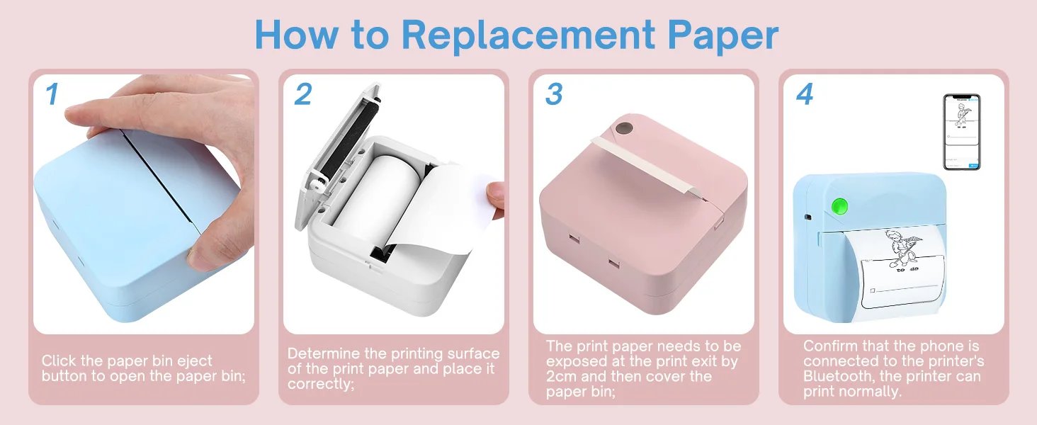 Mini Portable Printer Thermal Printing Sticker Wireless Inkless Mini Pocket Printer Self-adhesive Label Printer Photo Printer