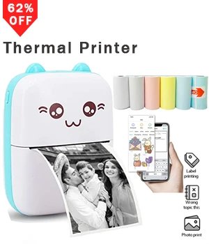 Mini Portable Printer Thermal Printing Sticker Wireless Inkless Mini Pocket Printer Self-adhesive Label Printer Photo Printer