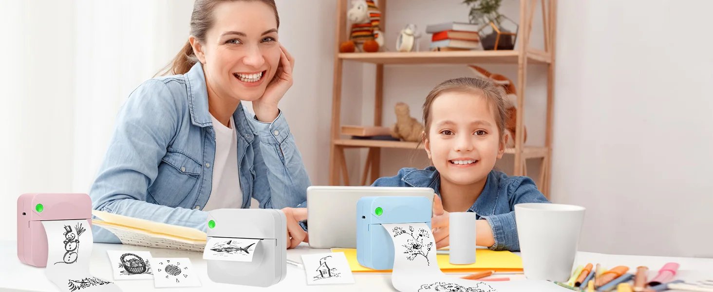 Mini Portable Printer Thermal Printing Sticker Wireless Inkless Mini Pocket Printer Self-adhesive Label Printer Photo Printer
