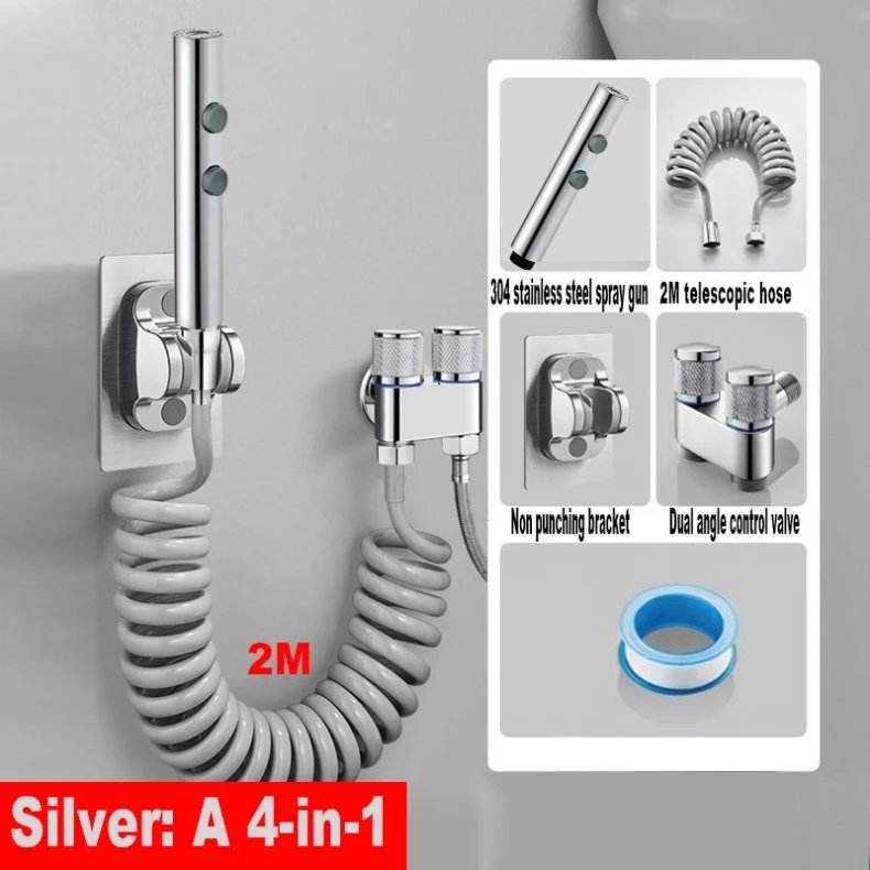 Handheld Toilet Bidet Faucet Rain Sprayer Stainless Steel Dual Button Bidet Sprayer Set Handheld Sprayer Shower Self-Cleaning