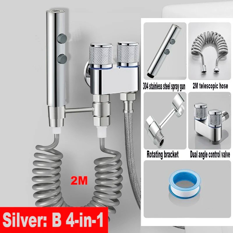 Handheld Toilet Bidet Faucet Rain Sprayer Stainless Steel Dual Button Bidet Sprayer Set Handheld Sprayer Shower Self-Cleaning