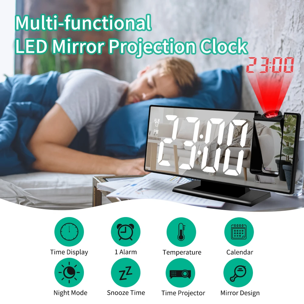 180° Arm Projection Alarm Clock Time Temperature USB Plug-in Digital Alarm Clock Snooze Table Clock 12/24H Projector LED Clock 180° Arm Projection Alarm Clock Time Temperature USB Plug-in Digital Alarm Clock Snooze Table Clock 12/24H Projector LED Clock