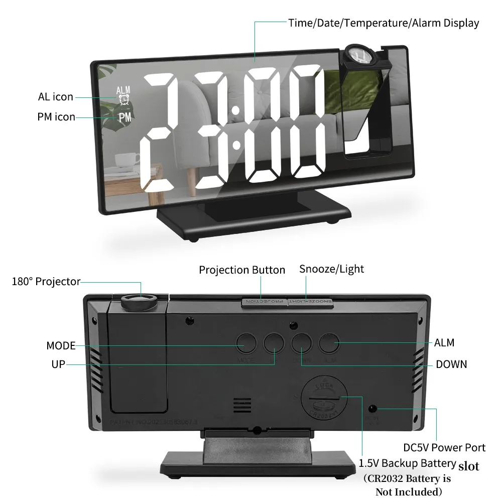 180° Arm Projection Alarm Clock Time Temperature USB Plug-in Digital Alarm Clock Snooze Table Clock 12/24H Projector LED Clock 180° Arm Projection Alarm Clock Time Temperature USB Plug-in Digital Alarm Clock Snooze Table Clock 12/24H Projector LED Clock