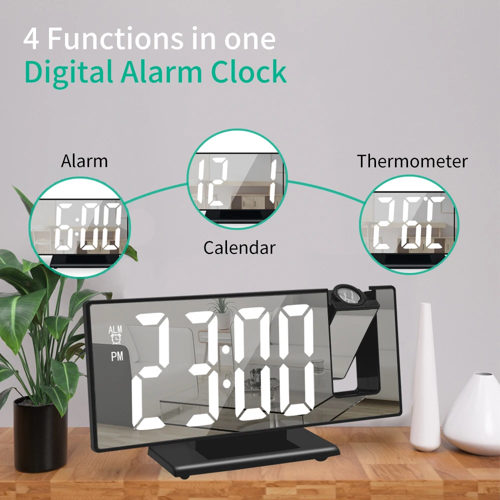 180° Arm Projection Alarm Clock Time Temperature USB Plug-in Digital Alarm Clock Snooze Table Clock 12/24H Projector LED Clock 180° Arm Projection Alarm Clock Time Temperature USB Plug-in Digital Alarm Clock Snooze Table Clock 12/24H Projector LED Clock