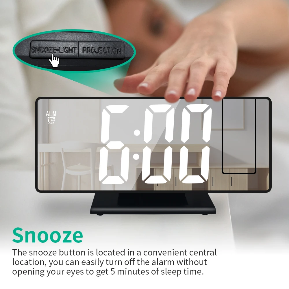180° Arm Projection Alarm Clock Time Temperature USB Plug-in Digital Alarm Clock Snooze Table Clock 12/24H Projector LED Clock 180° Arm Projection Alarm Clock Time Temperature USB Plug-in Digital Alarm Clock Snooze Table Clock 12/24H Projector LED Clock