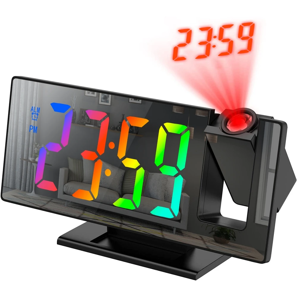 180° Arm Projection Alarm Clock Time Temperature USB Plug-in Digital Alarm Clock Snooze Table Clock 12/24H Projector LED Clock 180° Arm Projection Alarm Clock Time Temperature USB Plug-in Digital Alarm Clock Snooze Table Clock 12/24H Projector LED Clock