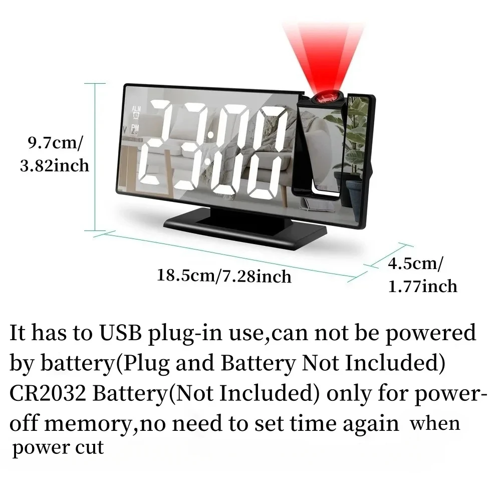 180° Arm Projection Alarm Clock Time Temperature USB Plug-in Digital Alarm Clock Snooze Table Clock 12/24H Projector LED Clock 180° Arm Projection Alarm Clock Time Temperature USB Plug-in Digital Alarm Clock Snooze Table Clock 12/24H Projector LED Clock