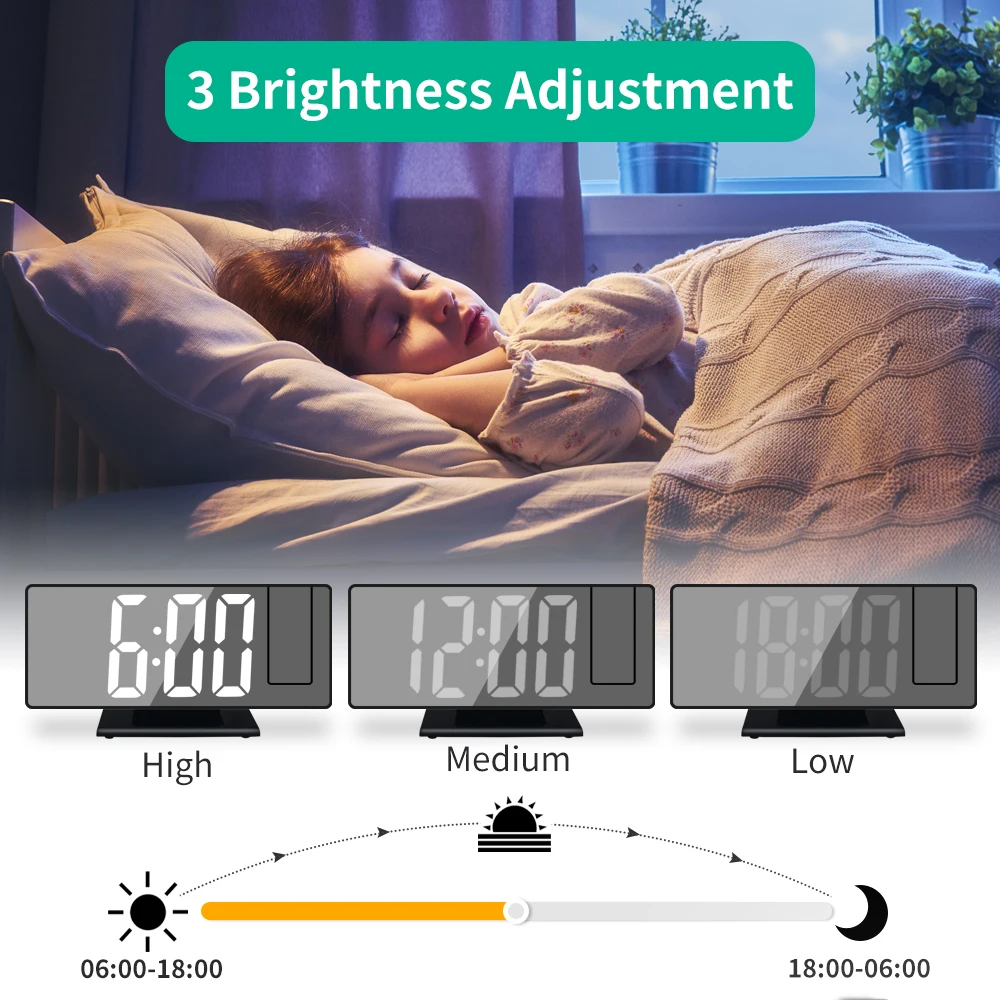 180° Arm Projection Alarm Clock Time Temperature USB Plug-in Digital Alarm Clock Snooze Table Clock 12/24H Projector LED Clock 180° Arm Projection Alarm Clock Time Temperature USB Plug-in Digital Alarm Clock Snooze Table Clock 12/24H Projector LED Clock