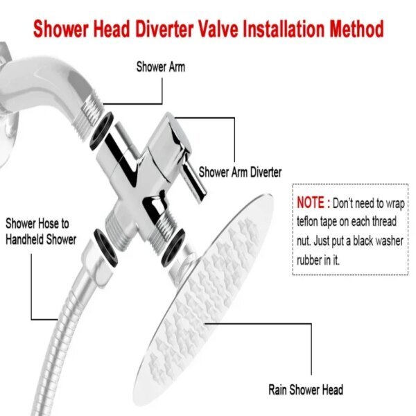 Brass 3-Way Diverter Valve G1/2" Water Separator Shower Arm Tee Adapter Faucet Cartridges for Hand Shower and Fixed Shower Head - Image 5
