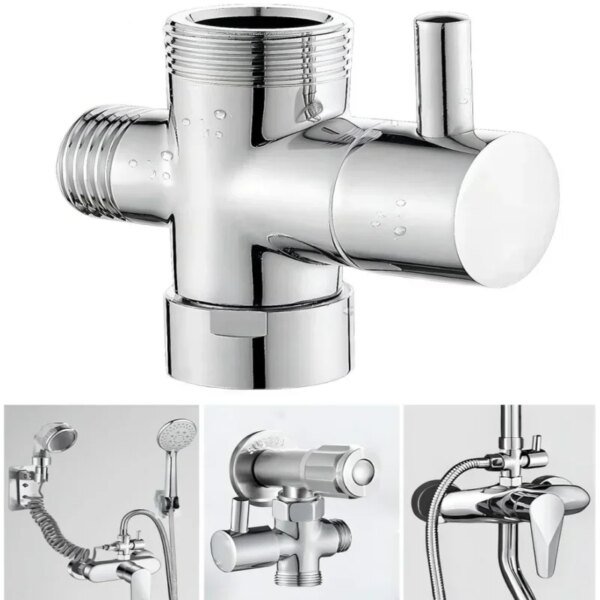 Brass 3-Way Diverter Valve G1/2" Water Separator Shower Arm Tee Adapter Faucet Cartridges for Hand Shower and Fixed Shower Head - Image 2