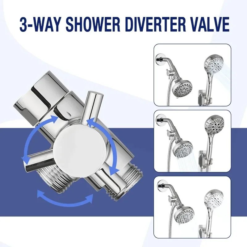 Brass 3-Way Diverter Valve G1/2″ Water Separator Shower Arm Tee Adapter Faucet Cartridges for Hand Shower and Fixed Shower Head