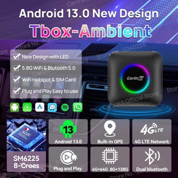 2025  CarlinKit CarPlay AI Box Android 13.0 SM6225 QCM6125 Android Auto Wireless CarPlay Adapter 2.4+5GGPS 64G 128G FOTA Upgrade - Image 2
