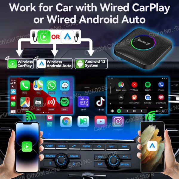 2025  CarlinKit CarPlay AI Box Android 13.0 SM6225 QCM6125 Android Auto Wireless CarPlay Adapter 2.4+5GGPS 64G 128G FOTA Upgrade - Image 3
